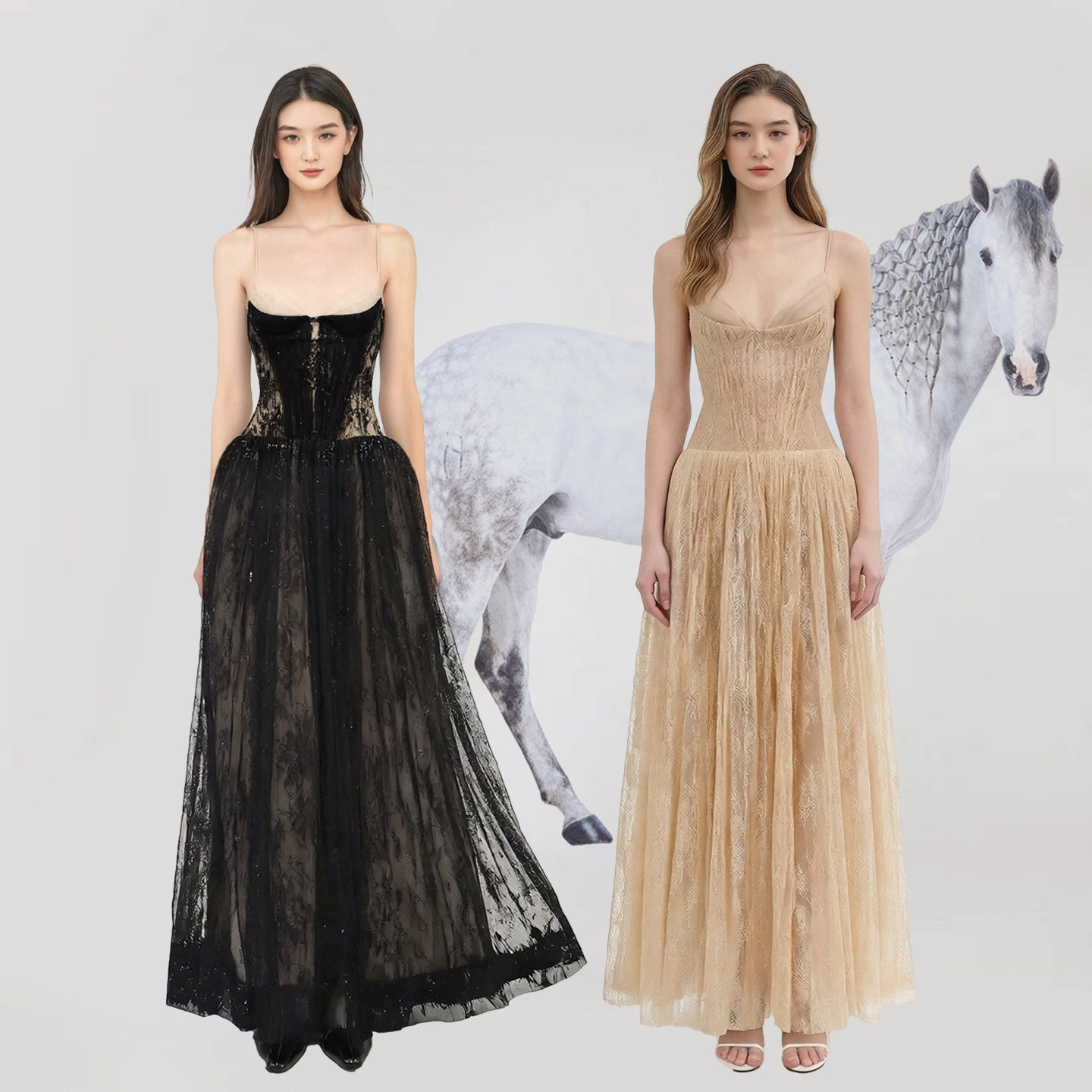 GARGA法式轻奢重工蕾丝吊带连衣裙女高级感生日小礼服收腰公主裙