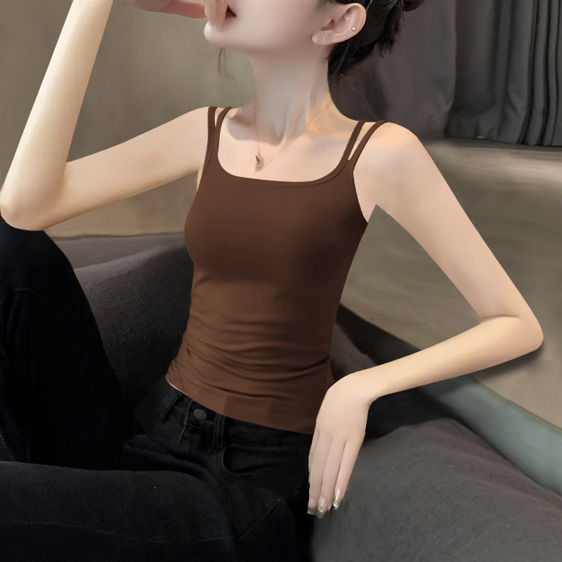 短款罗纹双吊带修身背心