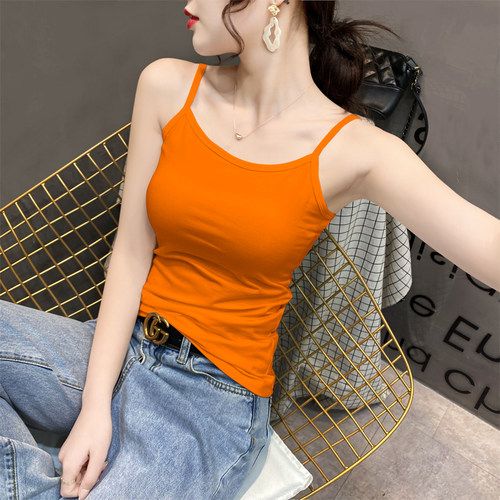 橙色吊带背心夏季性感抹胸