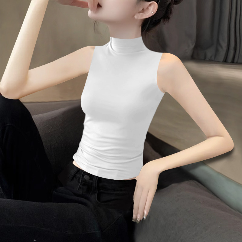 2025新款夏季白色半高领莫代尔吊带背心女打底内搭无袖遮副乳美背,女装/女士精品,背心吊带,淘宝优惠券,粉丝福利购,淘宝优惠卷