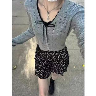 针织衫 纯棉镂空V领长袖 百搭显瘦上衣女 Girl新款 Brandy