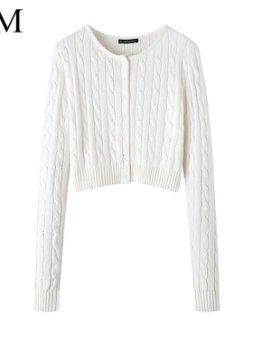 Brandy Girl单排扣麻花针织开衫bm上衣女长袖圆领显瘦毛衣外套