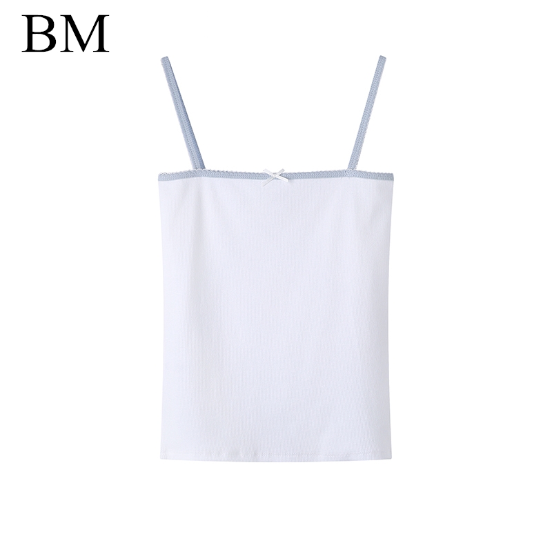 Brandy Girl新款一字领蝴蝶结吊带衫BM内搭露脐螺纹背心女潮