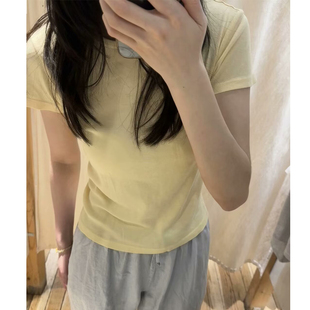 显瘦纯欲上衣女 Brandy Girl bm纯棉黄色短袖 T恤女修身