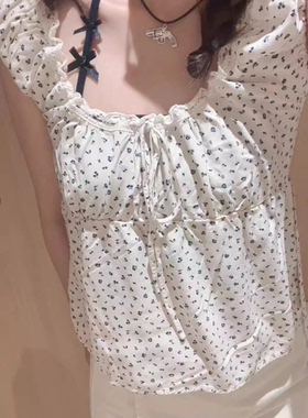 Brandy Girl法式bm上衣女碎花系带泡泡袖收腰短袖衬衫Casey Top