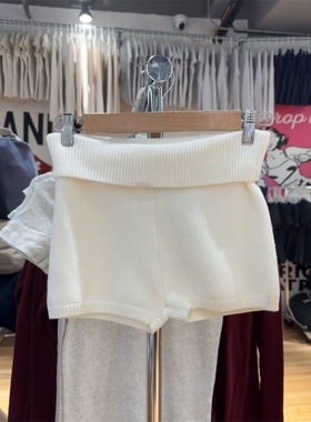 brandy bm新款美式复古白色针织短裤女bm纯欲包臀坑条显瘦