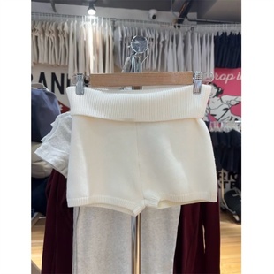 复古白色针织短裤 美式 女bm纯欲包臀坑条显瘦 bm新款 brandy