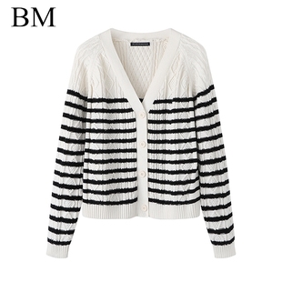 bm针织衫 学院风条纹单排扣v领上衣女 外套 Girl美式 Brandy