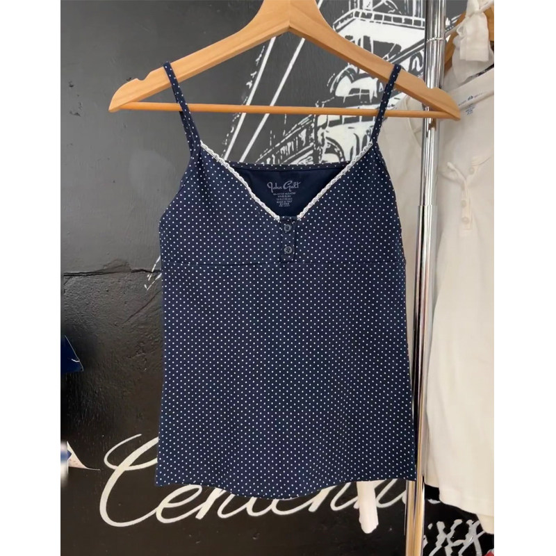 Brandy bm新款美式复古藏蓝色波点蕾丝边吊带背心女,女装/女士精品,背心吊带,淘宝优惠券,粉丝福利购,淘宝优惠卷