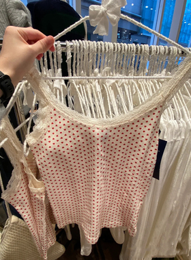 Brandy Girl红色爱心蕾丝边背心吊带女 bm内搭修身打底上衣纯棉