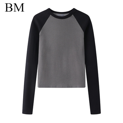 Brandy Girl赵露思同款拼色插肩长袖T恤bm针织衫女修身辣妹上衣潮