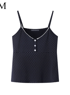 Brandy Girl美式新款纯欲藏蓝色波点纯棉吊带BM连衣裙女夏外穿