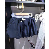 女系带休闲裤 藏蓝色松紧腰花苞短裤 藏蓝色拼接 bm新款 Brandy