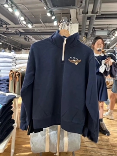 Brandy Girl美式老鹰字母刺绣藏青色立领卫衣 bm半拉链修身上衣