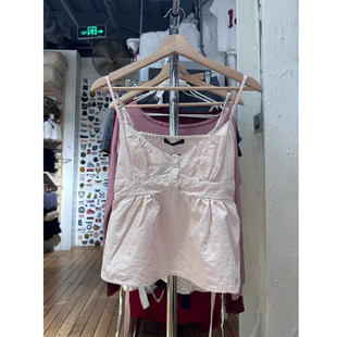 Brandy Girl新款bm纯棉美式复古竖条纹三粒扣吊带背心bm百搭上衣