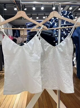 Brandy bm新款纯棉蝴蝶结褶皱吊带可调节V领内搭上衣女