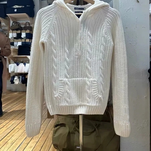 Brandy Girl白色纽扣翻领针织衫上衣bm美式打底毛衣女