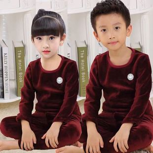 儿童保暖内衣加绒加厚套装男童保暖衣双面绒女童秋衣秋裤中大童冬