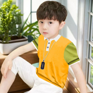 条纹休闲中大童小孩翻领薄款 童装 夏季 t恤夏天纯棉儿童打底衫 短袖