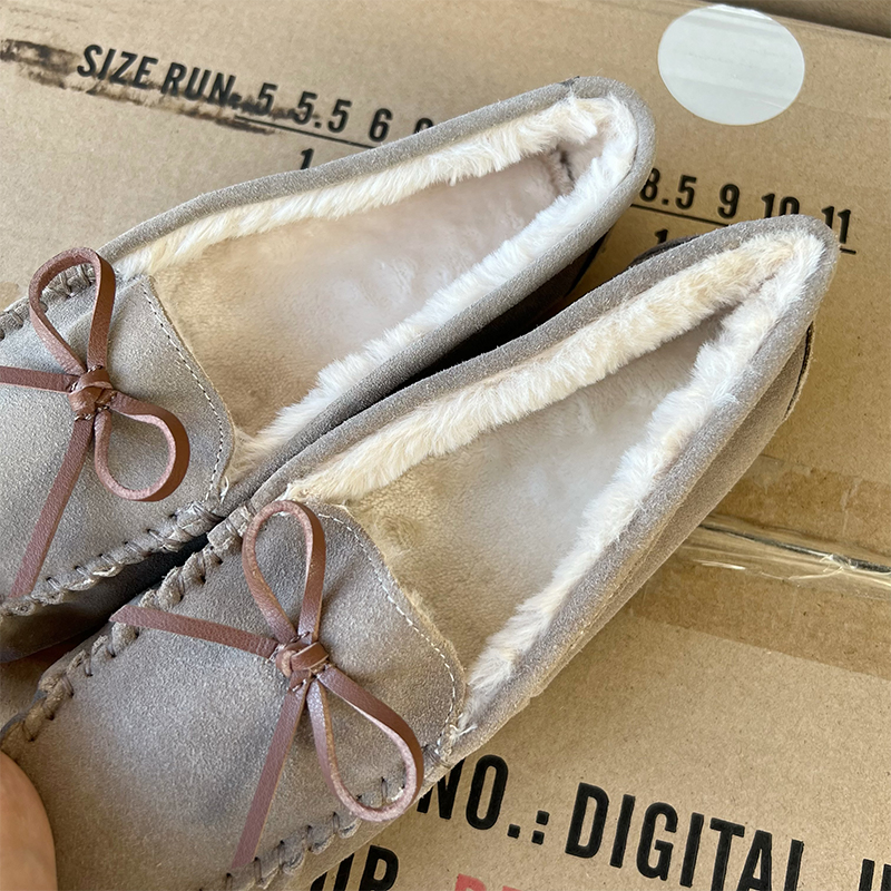 全真皮豆豆鞋【出口英国原单品质 低于出厂价】加绒大码雪地鞋女