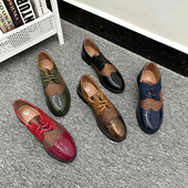 圆头拼接金闪轻便透气系带布洛克鞋 英伦复古风Y单外贸小皮鞋 大码