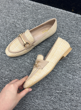 欧洲单 26早春英伦风一脚蹬外贸女鞋金属扣编织圆头舒适乐福鞋