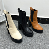出K外贸粗跟短靴经典 人气王 复古拼接一脚蹬轻便防滑切尔西靴