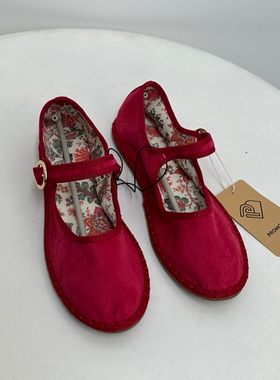 【法式复古风】外贸出K平底时髦圆头丝绒轻便柔软一字扣玛丽珍鞋