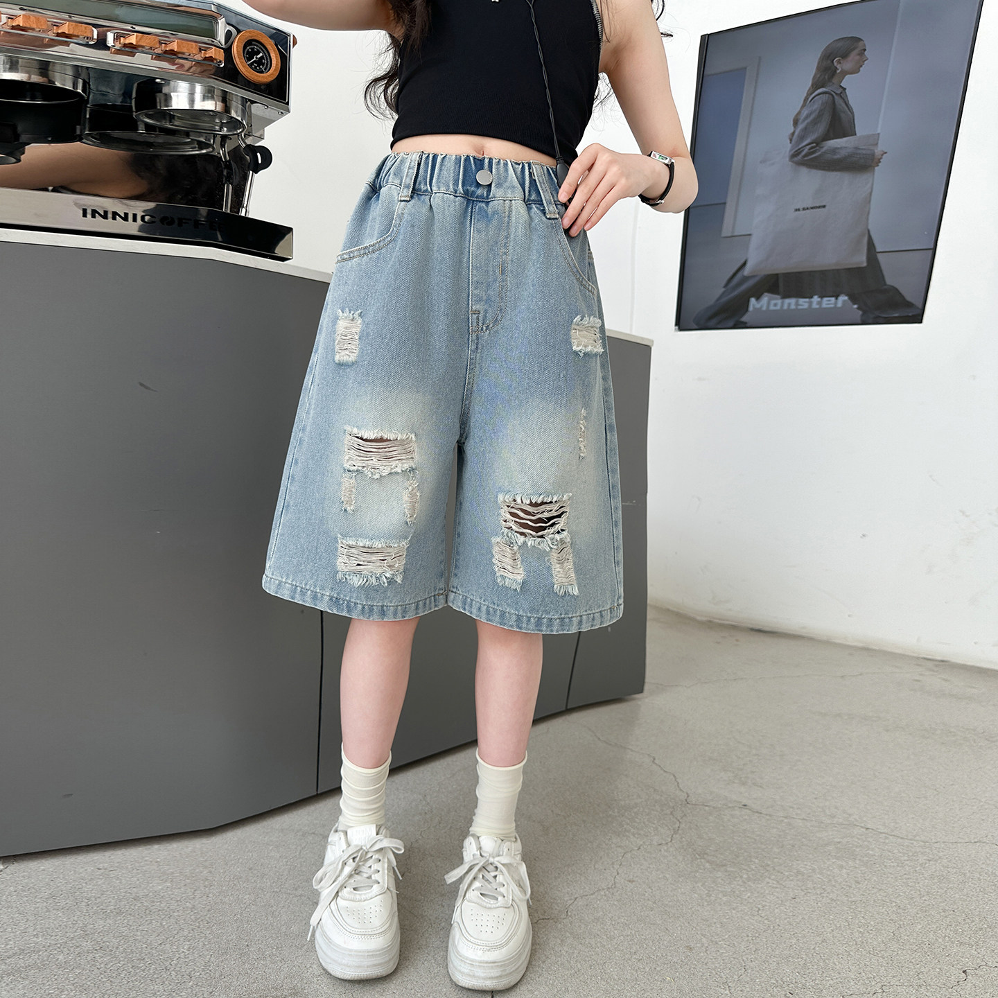 女童短裤夏季薄款儿童破洞牛仔中裤2026新款洋气大童五分裤夏裤子