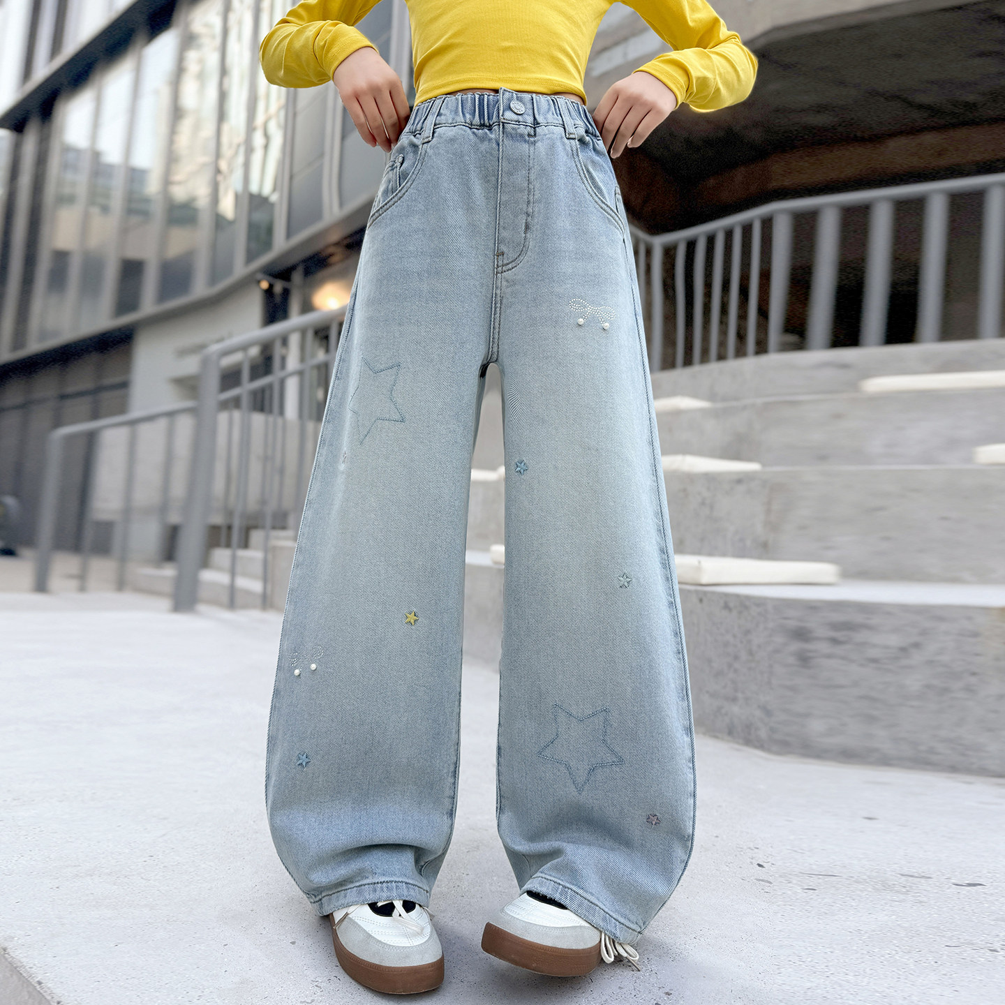 女童裤子春秋2026新款春洋气女大童浅色直筒阔腿裤儿童好看牛仔裤,童装/婴儿装/亲子装,裤子,淘宝优惠券,粉丝福利购,淘宝优惠卷