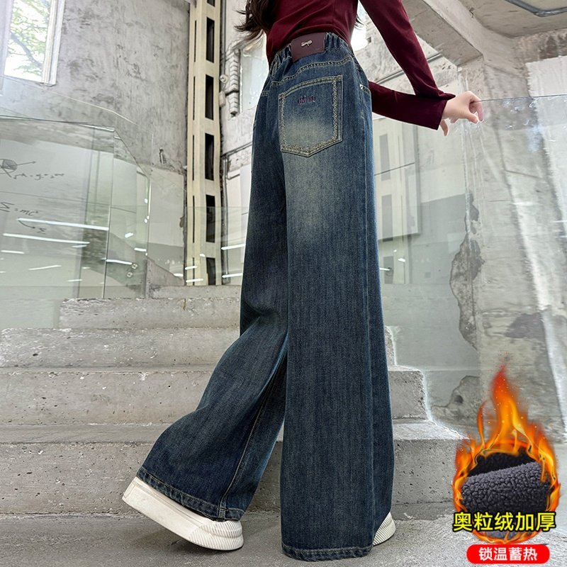女童加绒牛仔裤秋冬加厚好看裤子