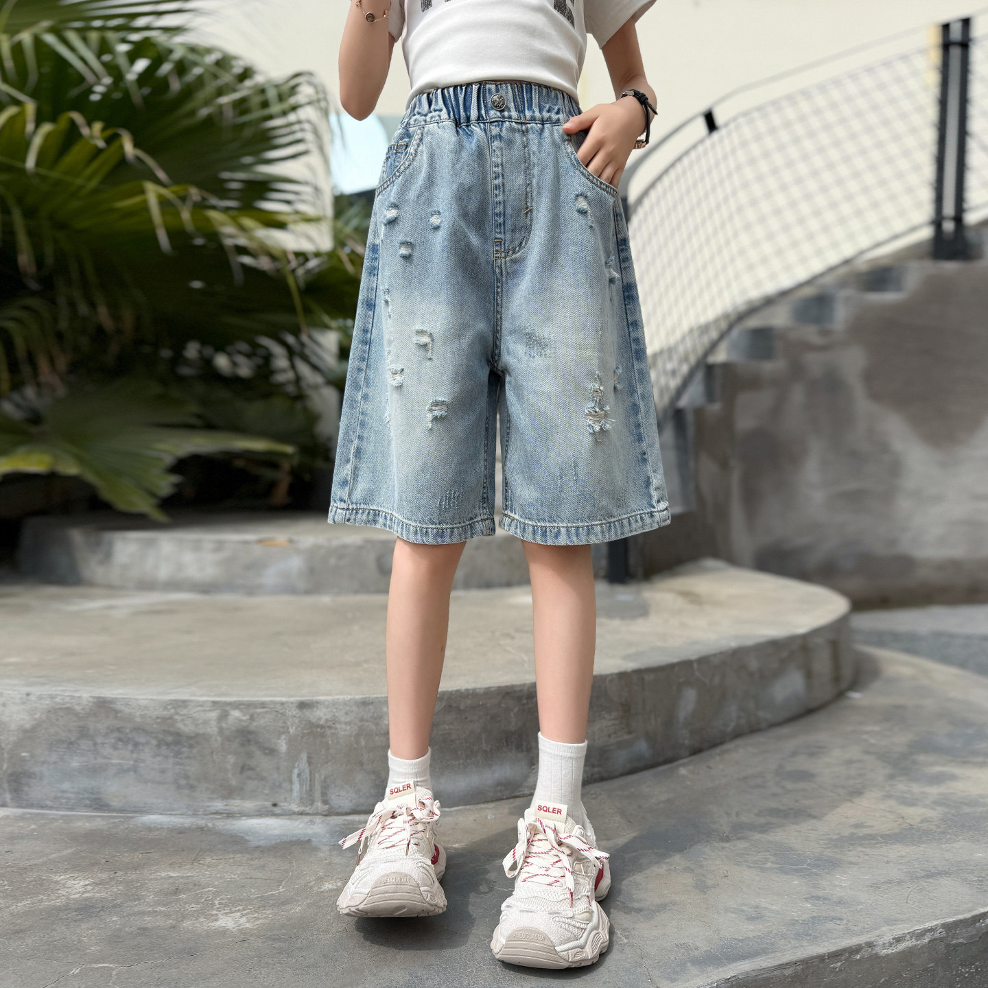女童短裤夏季儿童破洞五分裤薄款外穿2026新款洋气大童牛仔中裤潮