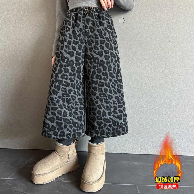 女童加绒裤子冬季加厚打底八分裤