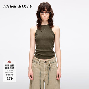 Sixty2025夏季 Miss 新款 无袖 背心 T恤女挖肩唇印修身 杨幂同款