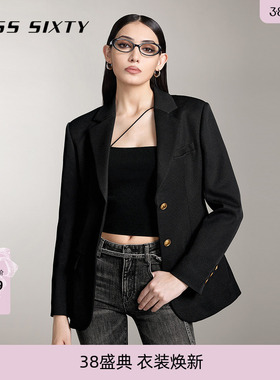 Miss Sixty老钱风西装外套女气质垫肩单排扣收腰高智感黑色通勤