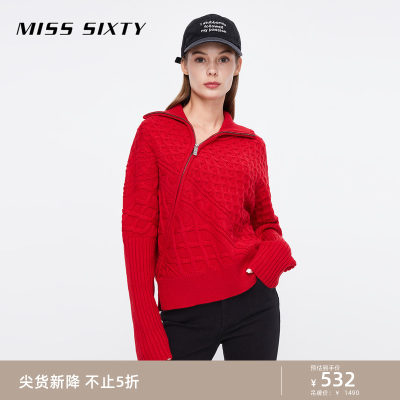 Miss Sixty羊毛针织衫女翻领斜拉链设计感上衣休闲宽松个性高街风-封面