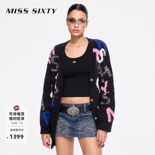 纱开衫 针织外套女撞色字母慵懒百搭花式 Sixty冬季 Miss