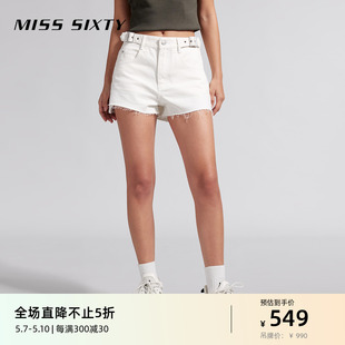 Miss Sixty2024夏季新款牛仔短裤女复古辣妹风镂空性感白色休闲风