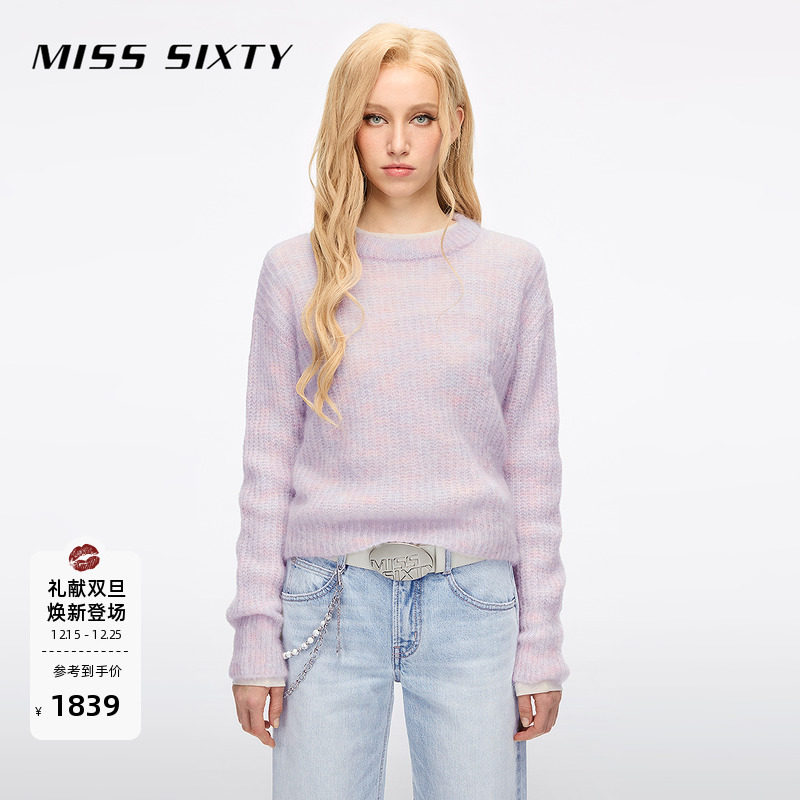 Miss Sixty2026春季新款针织衫女圆领马海毛段染温柔甜