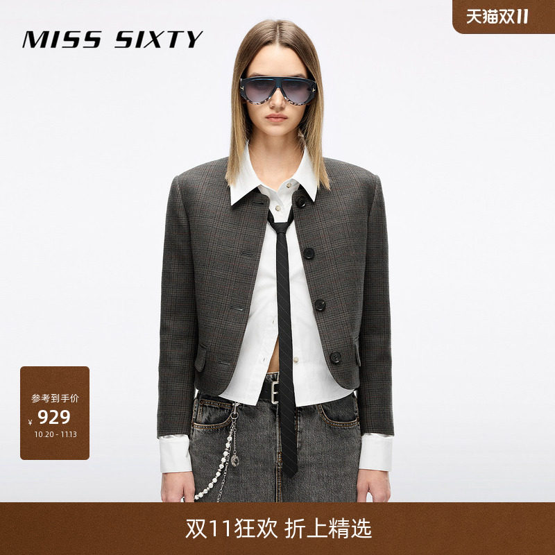 Miss Sixty2026冬季呢料外套女外搭格子箱型短款静奢风