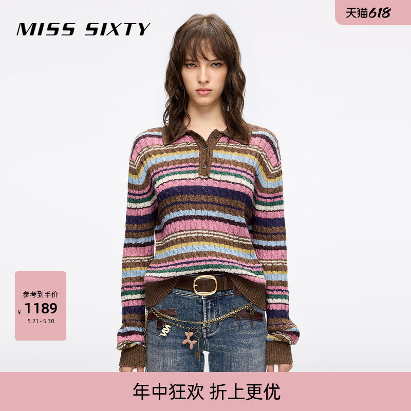 Miss Sixty2026春季羊毛桑蚕丝针织衫女Polo领彩色
