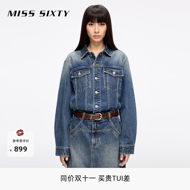 [挺括有型]防晒Miss Sixty25春秋牛仔连身连衣裙配腰带复古风休闲