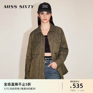 Miss Sixty棉服外套女菱格宽松中长款时尚夹棉衬衫式工装风