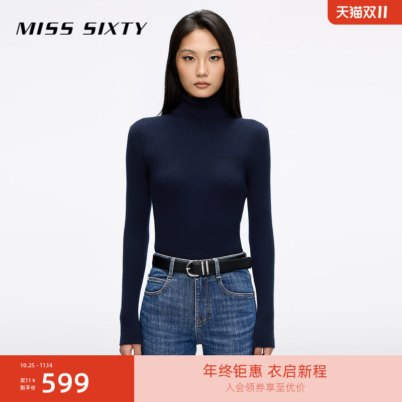 【保暖羊毛羊绒】Miss Sixty25秋新款针织衫高领紧身内搭长袖毛衣