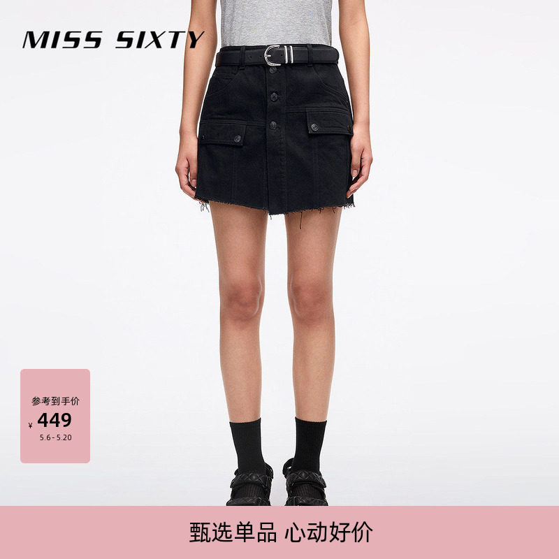 Miss Sixty夏复古显瘦百搭牛仔短裤女假两件工装多口袋高腰