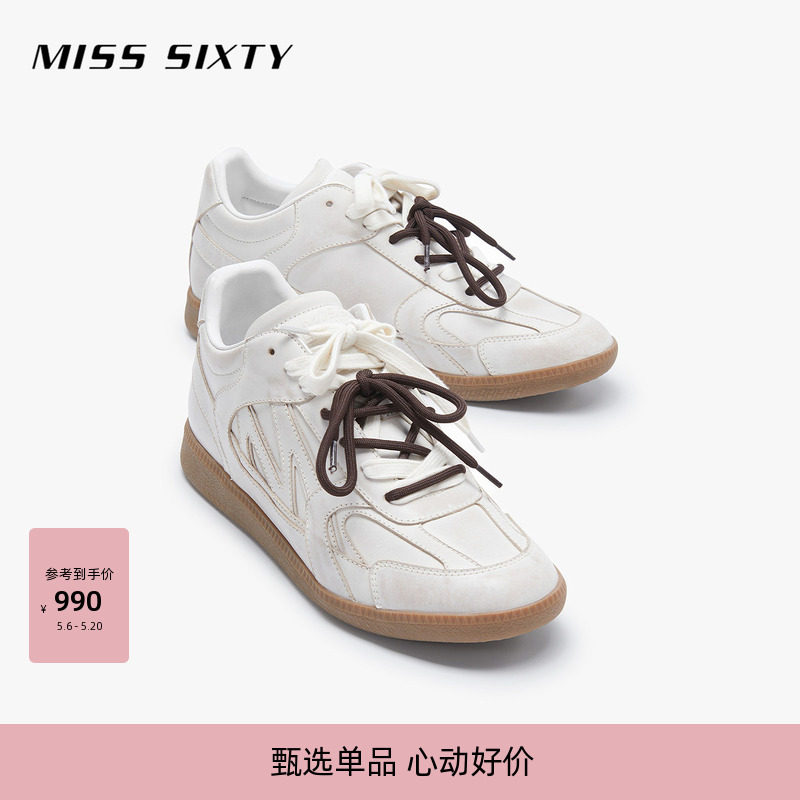 Miss Sixty夏季休闲鞋女时尚百搭复古做旧擦色设计双拼鞋带