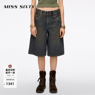 女多耳仔设计做旧洗水直筒五分裤 Miss 牛仔中裤 新款 Sixty2025秋季