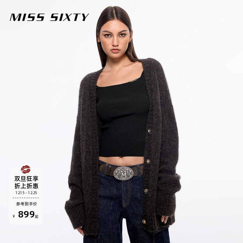 【保暖羊驼毛】Miss Sixty羊驼毛针织衫外套V领毛衣