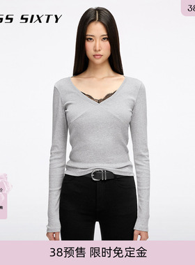 【免定金】Miss Sixty26春季新款长袖T恤蕾丝拼接性感短款上衣