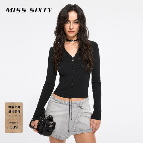 MissSixtyV领系带短款针织衫